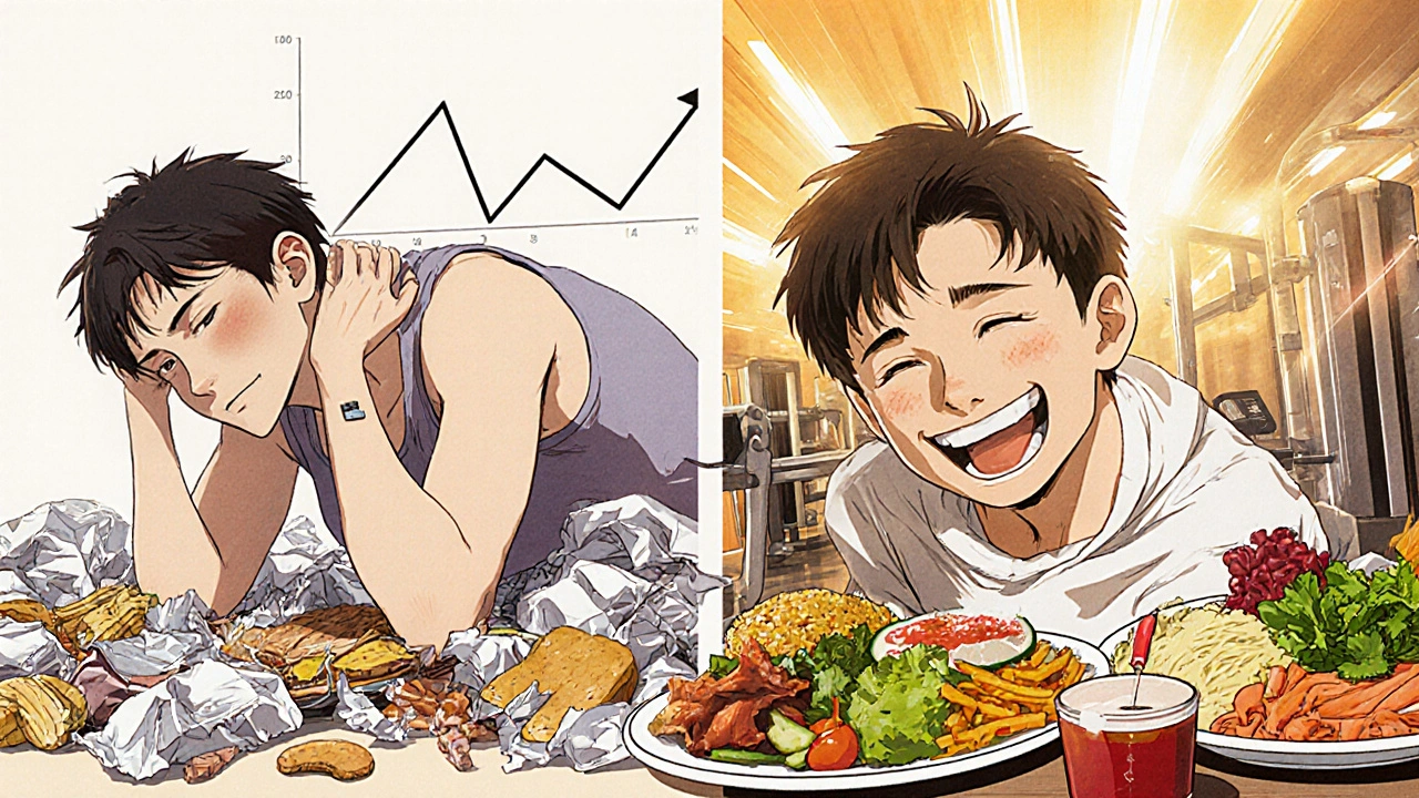 A person transformed from fatigue to vitality, comparing daily Victoza injections with weekly Wegovy use.