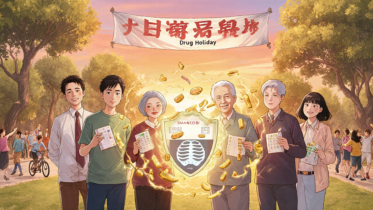 Diverse group smiling as golden bone fragments form a protective shield around them.