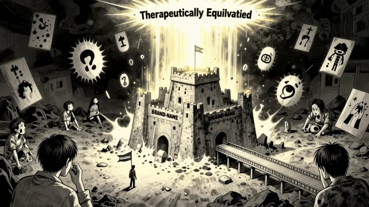 Internal mental battlefield where 'GENERIC' flag is overcome by the light of 'Therapeutically Equivalent'.