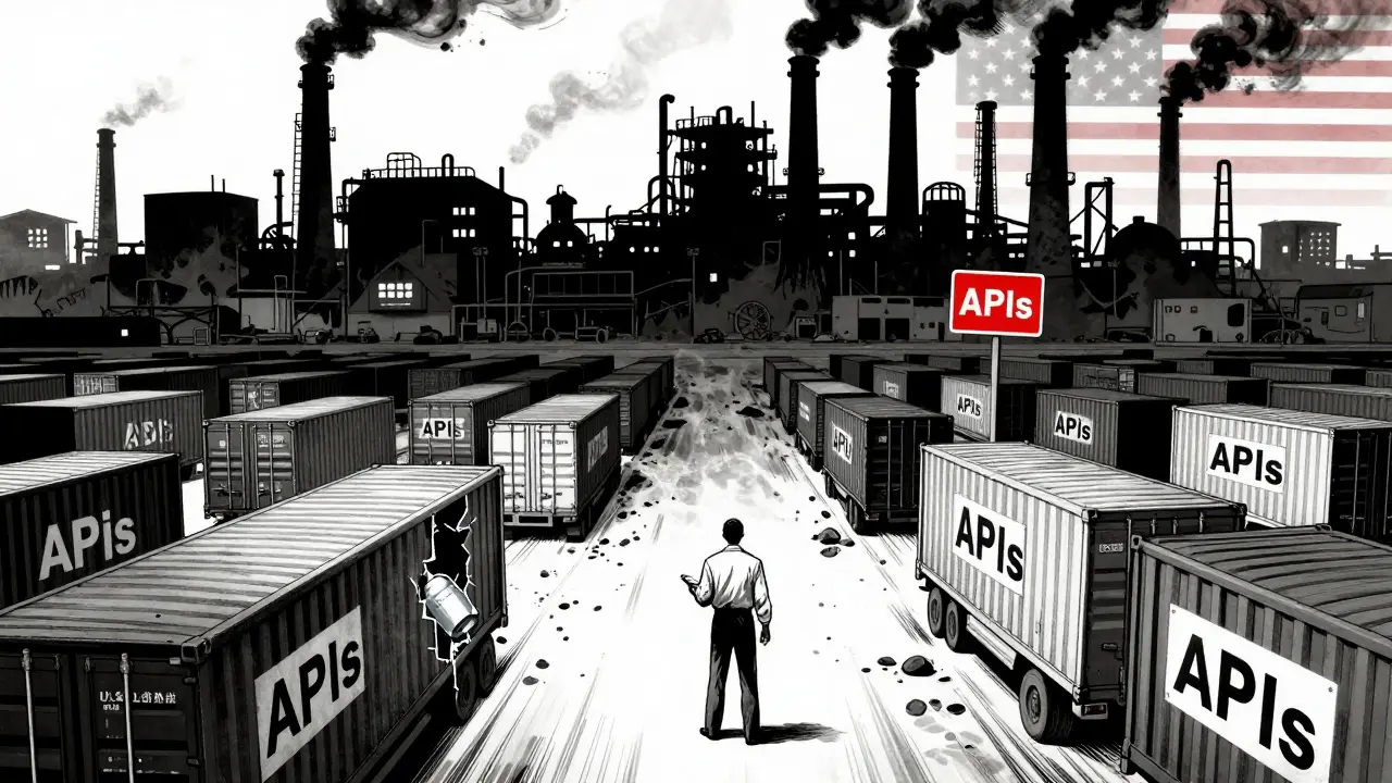 A lone FDA inspector faces a massive overseas API factory as shipping containers vanish into darkness.