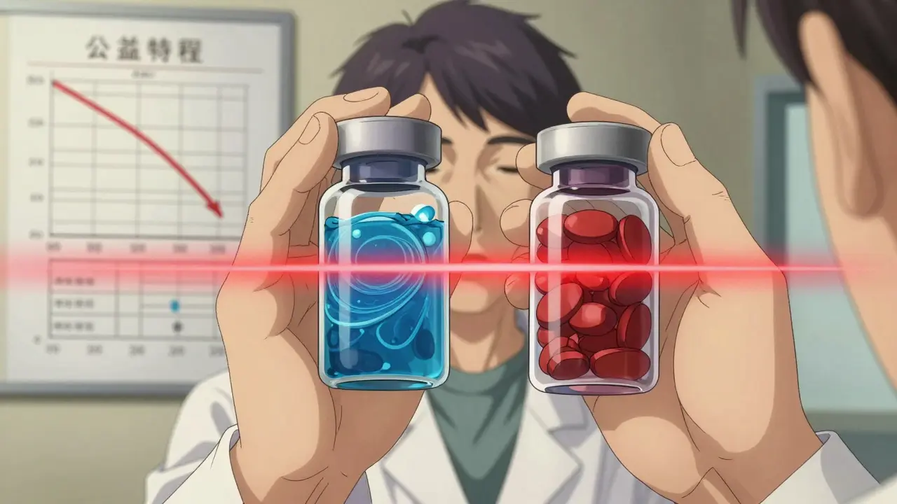 Pharmacist showing separation between fiber gel and medications on a medical chart.