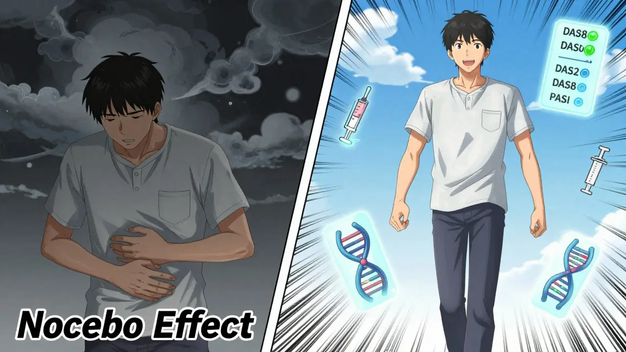 A patient's emotional journey from worry to confidence, shown in split-panel manga style with medical data glowing around them.