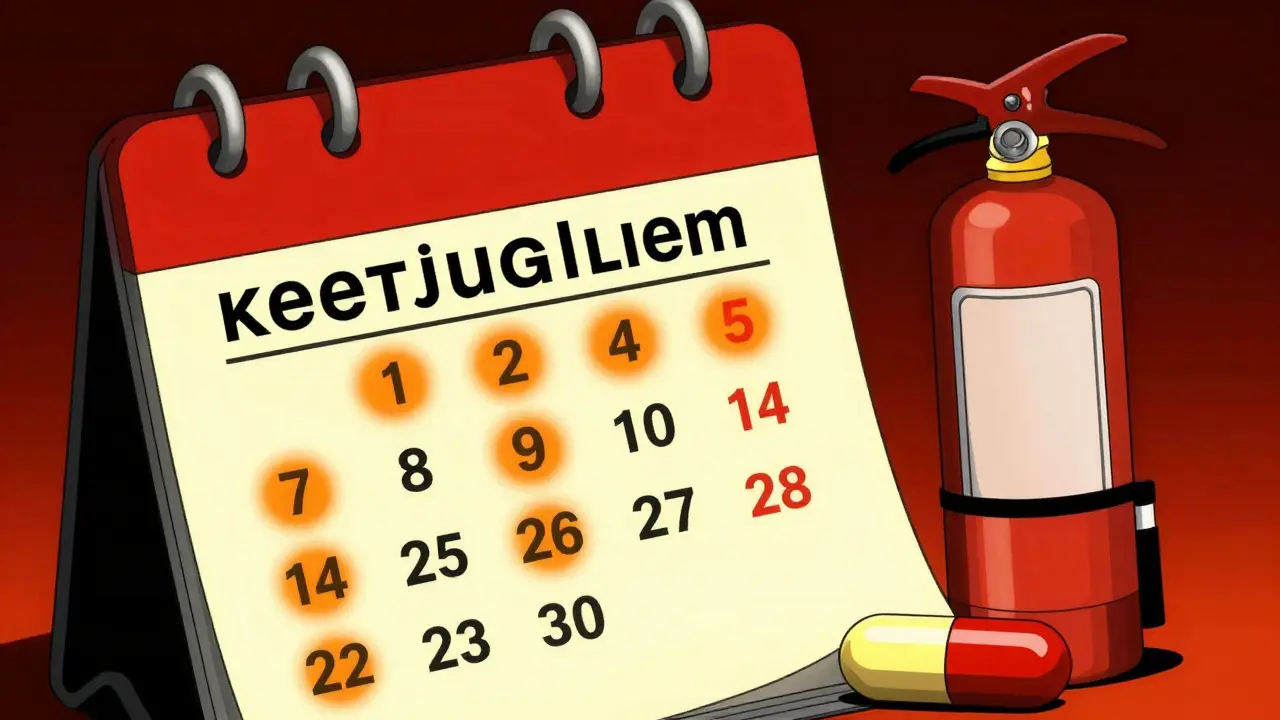 Manhua artwork showing a calendar highlighting the 5-day limit for Toradol use