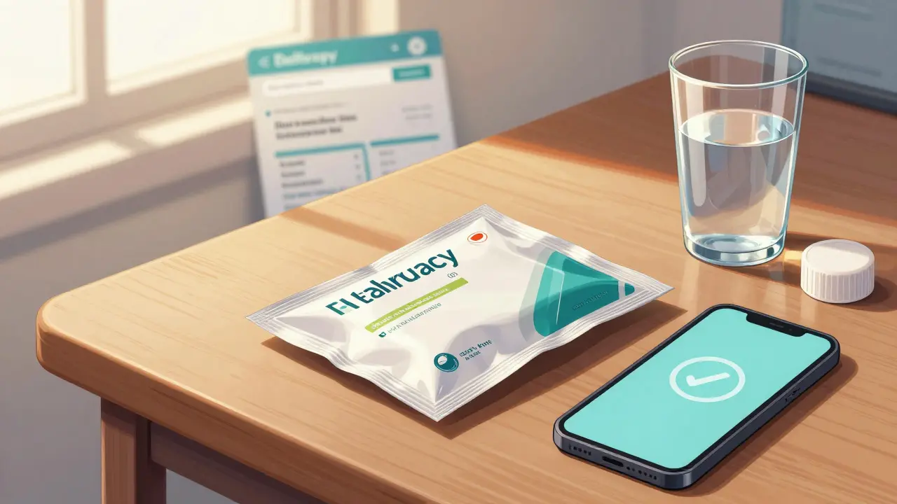 Medication package delivered safely to a home table