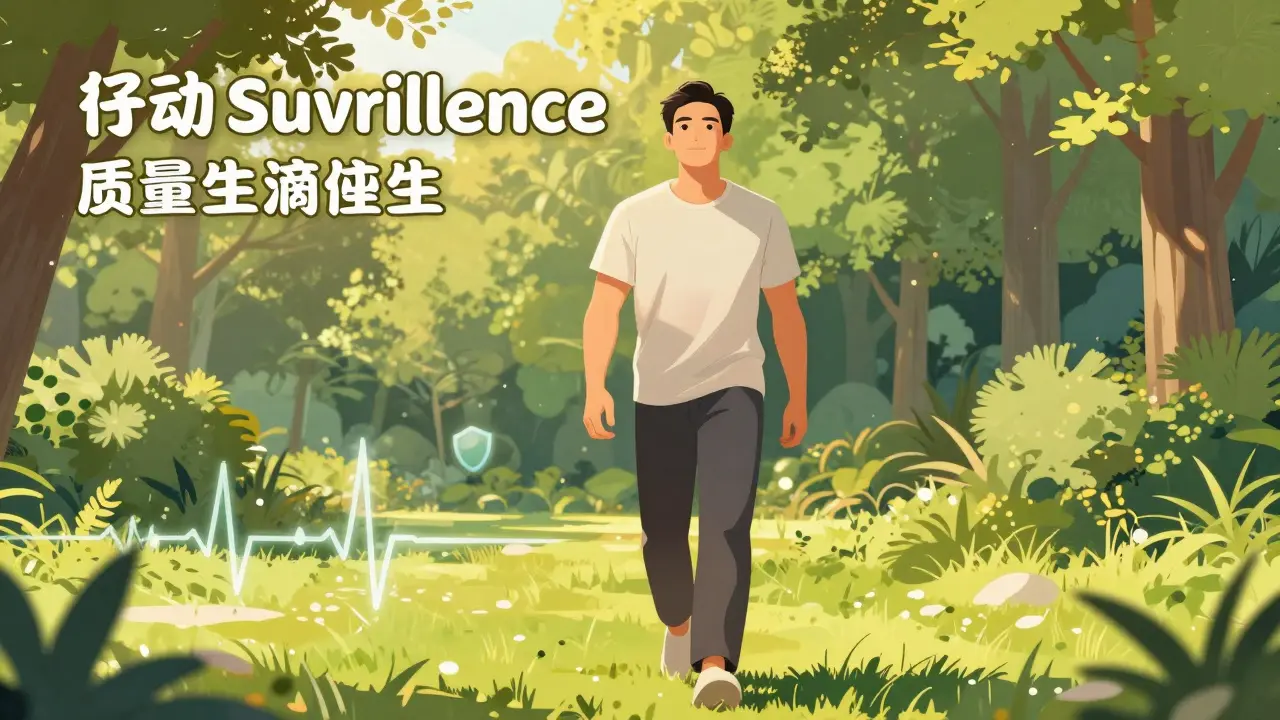 Relaxed man walking in park representing active surveillance