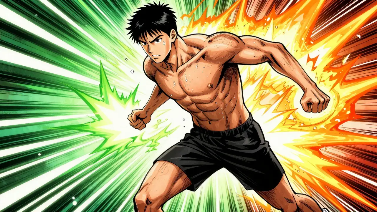 Athlete training with visual effects for fat burn and power