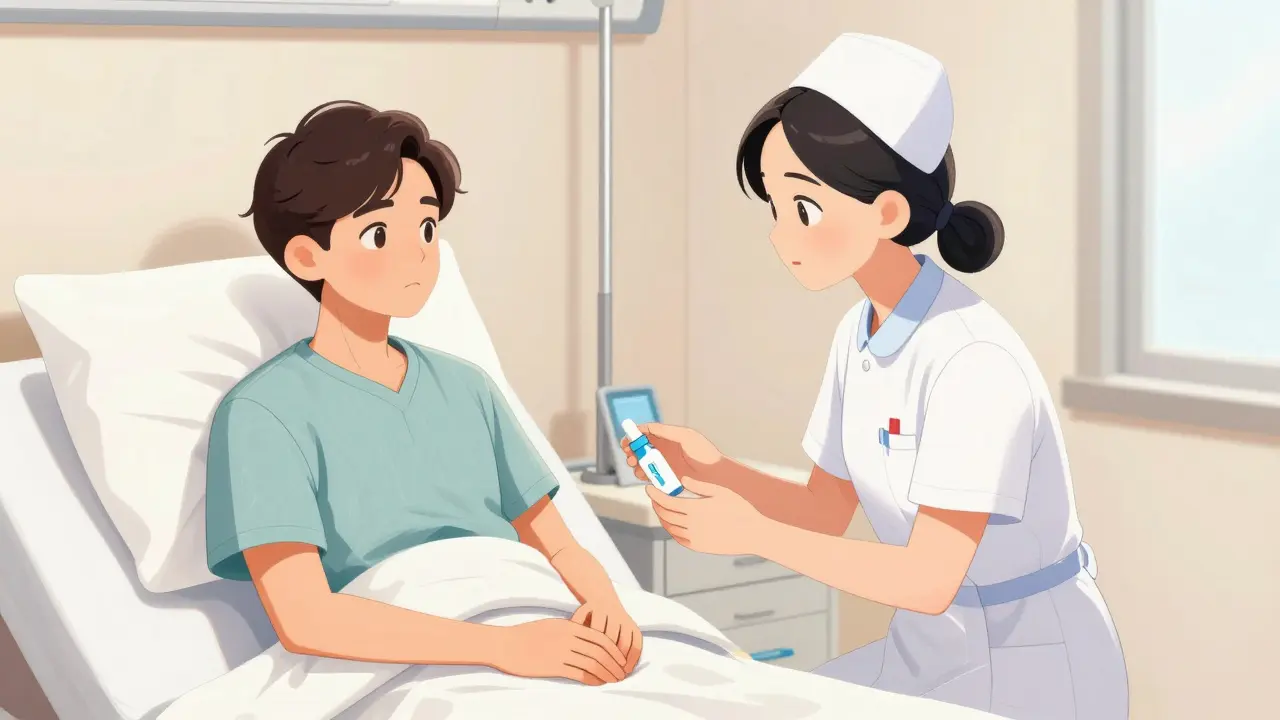Nurse verifying medication details with patient through direct communication