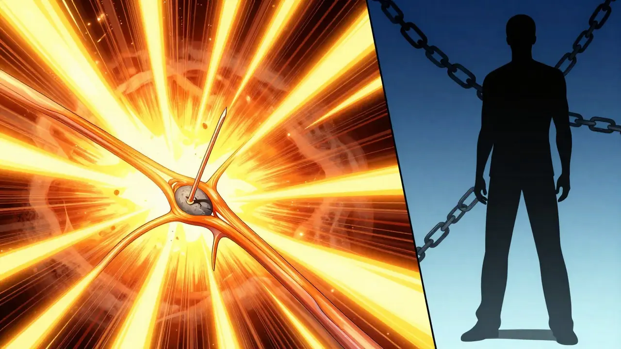 Radiofrequency ablation destroying nerve pain in Manhua style