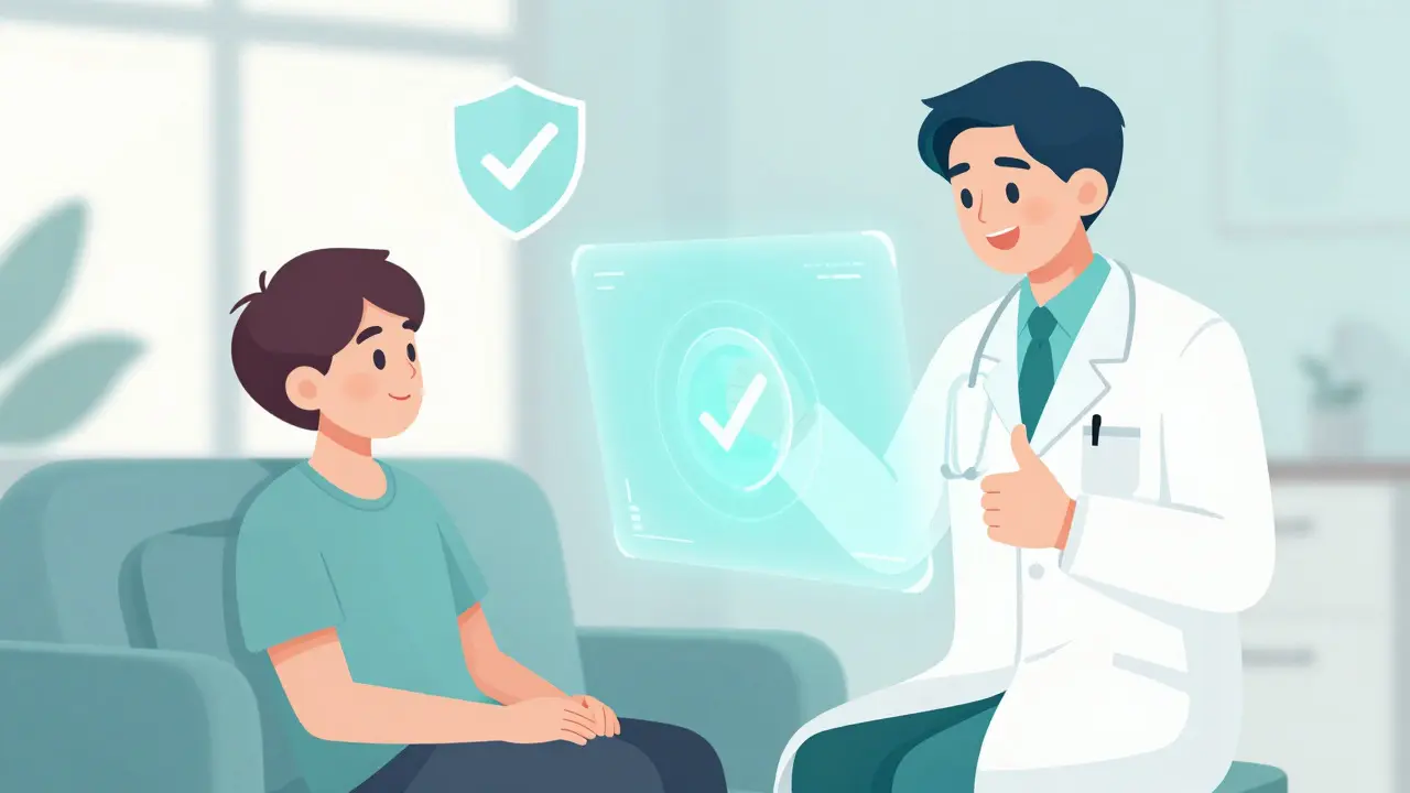 Manhua style patient having a safe video consultation with a doctor online