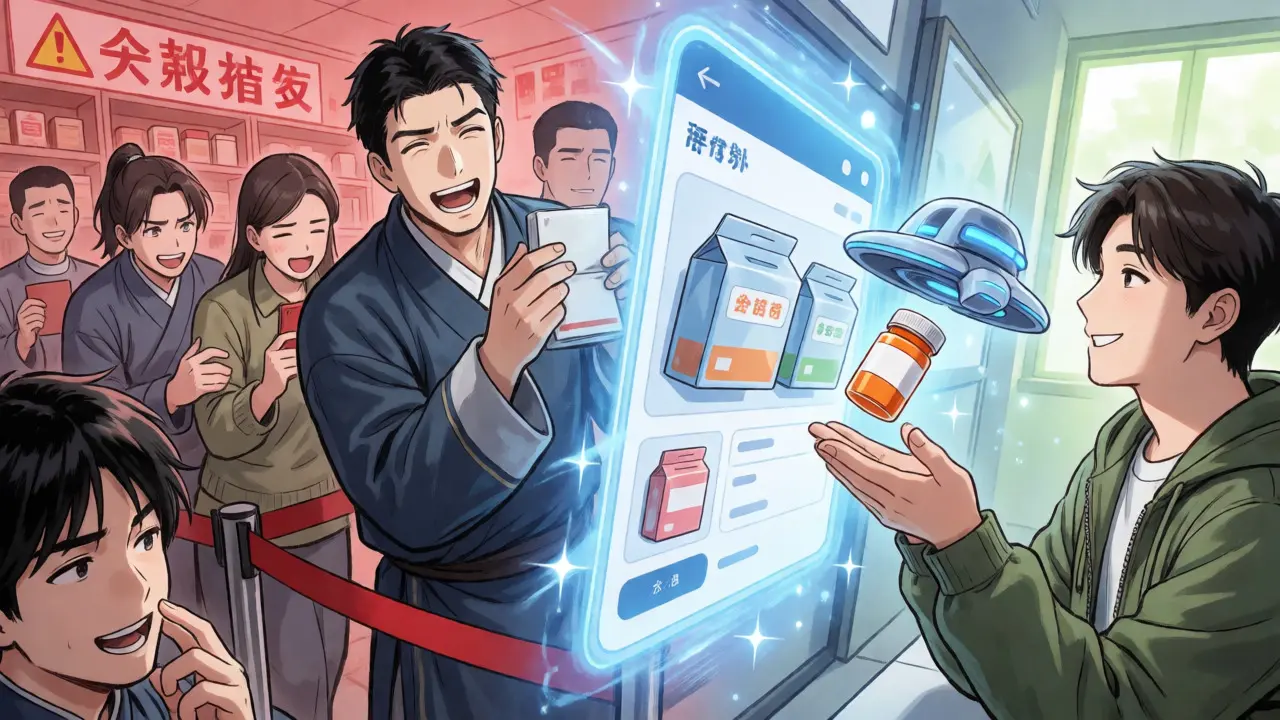 Comparison of expensive retail vs affordable online drug delivery in manhua style