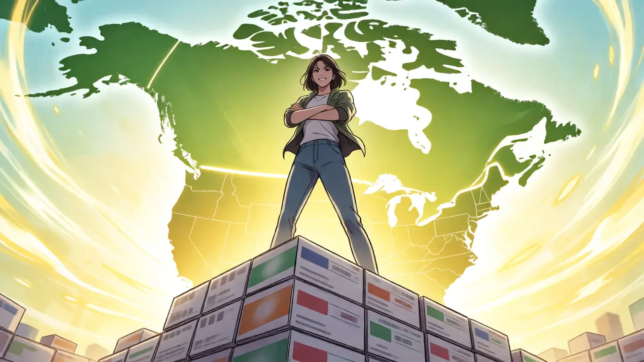 Confident woman saving money with Canadian generics
