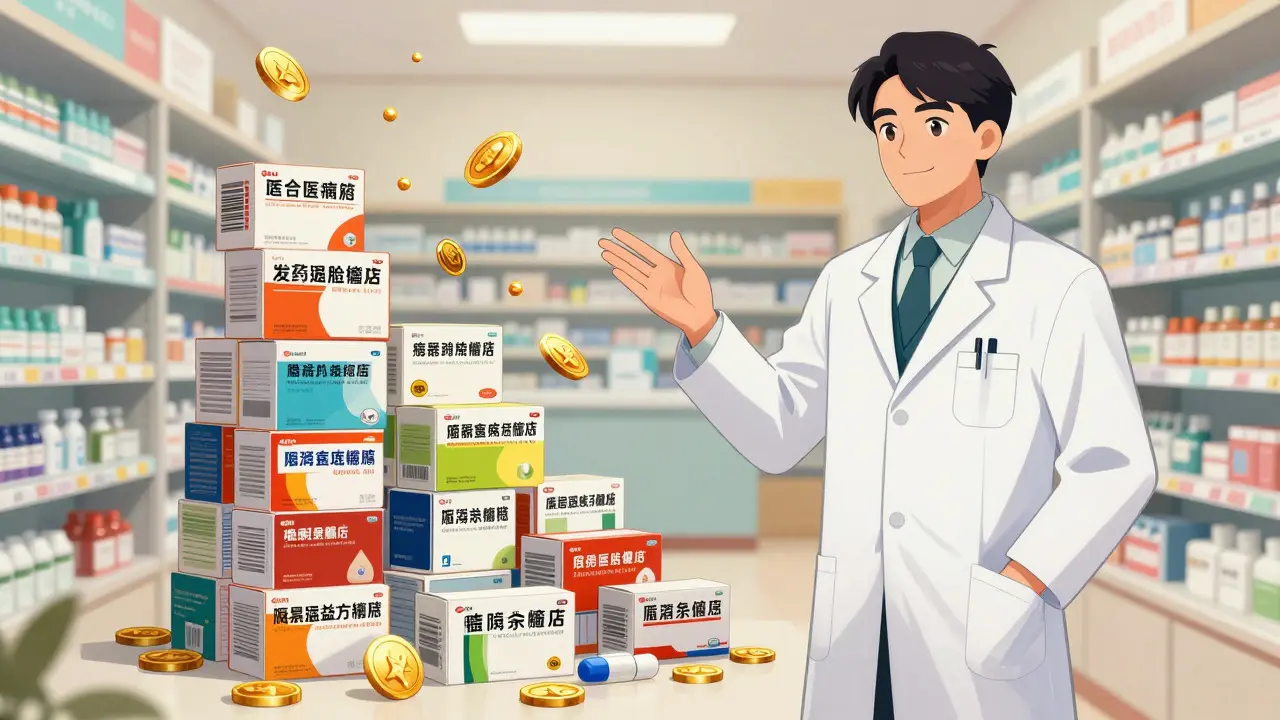 Illustration comparing brand-name and generic medication costs with savings