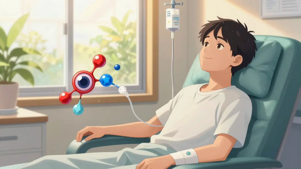 Manhua style image of a patient recovering from treatment with bright, hopeful lighting.